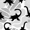 Vector seamless pattern silhouettes of swimming dinosaurs. Loch Ness monster, monster living in the water, aquatic reptiles.